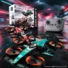 The RX121 quadcopter flying car, a remote-controlled unmanned aerial vehicle, comes in an orange propeller shield, air pressure, height control, headless mode, ground drift, and keyboard spin roll Specification image